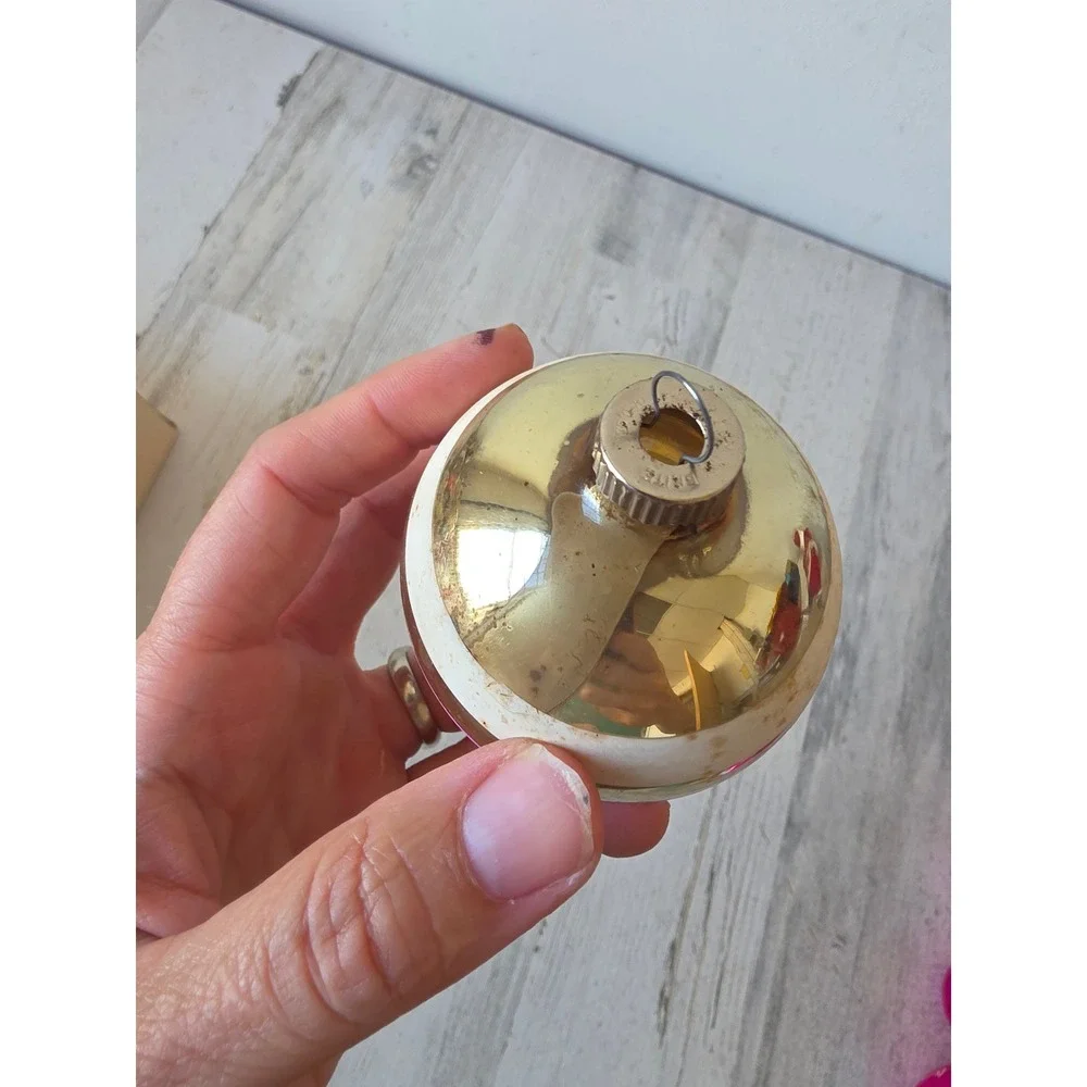 Vintage shiny Brite ornament matte ornament Pink gold Xmas tree